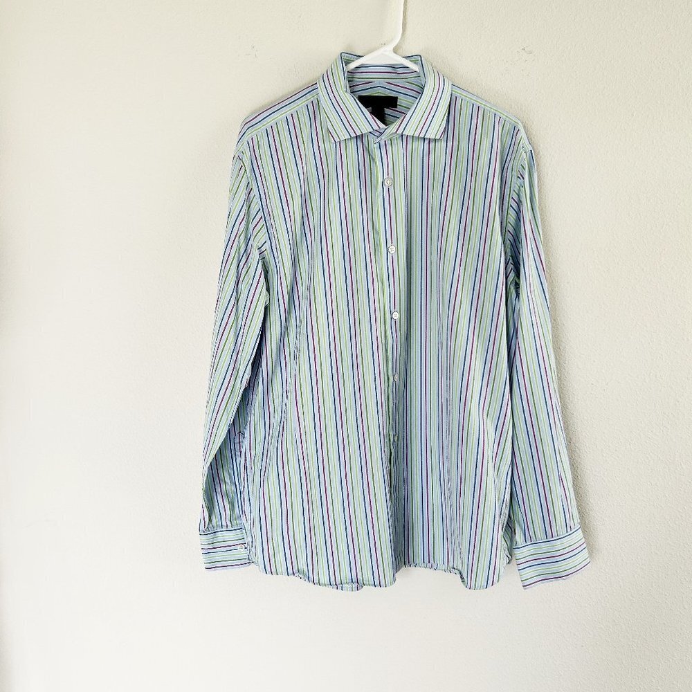 Express Design Studio Shirt Mens Size L Blue Striped Button‎ Up Classic Fit
